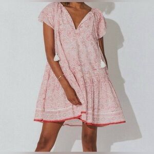 Cleobella Jaya Mini Dress Boho Paisley Preppy Peasant Dress Size Small